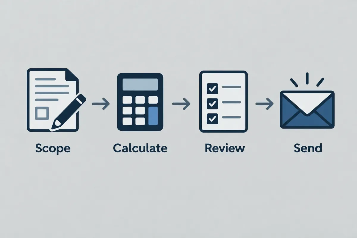 Diagram connecting scope, calculate, review and send