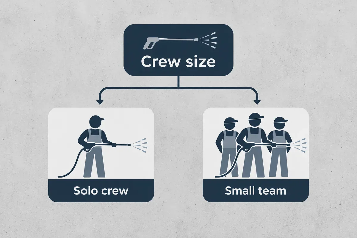 Diagram splitting crew size into a solo crew and a small team of pressure washers