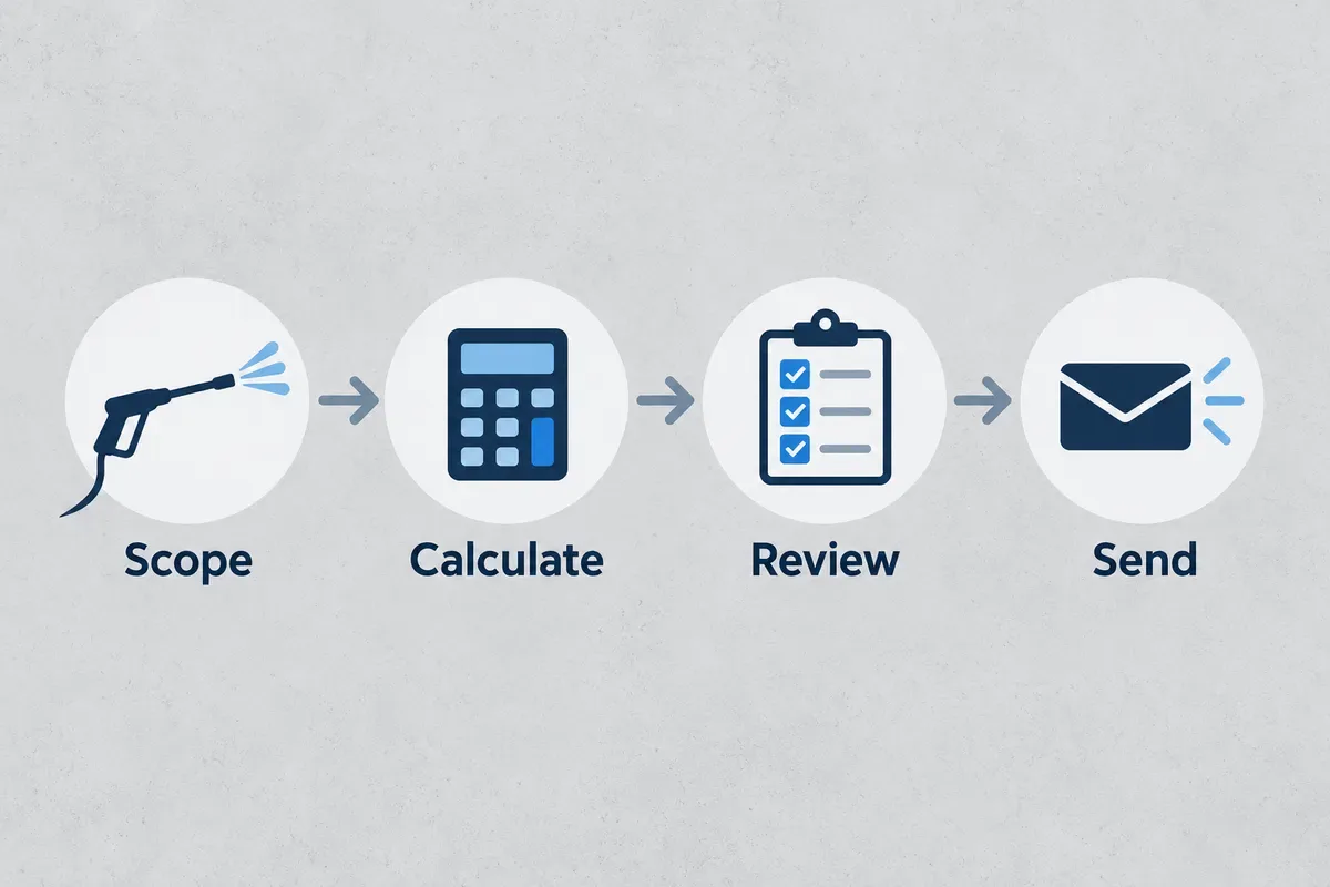 Four-step quote diagram: scope, calculate, review and send