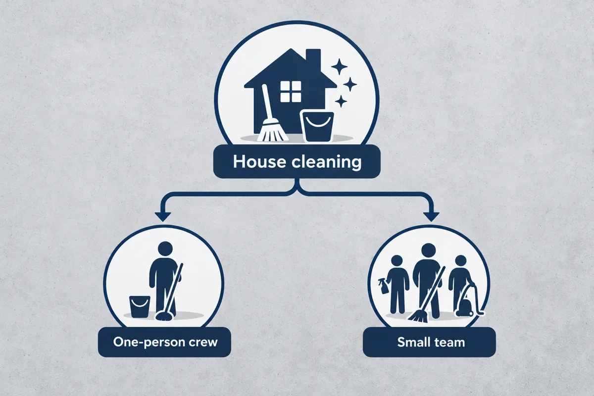 House cleaning estimate branching into one-person crew and small-team scenarios
