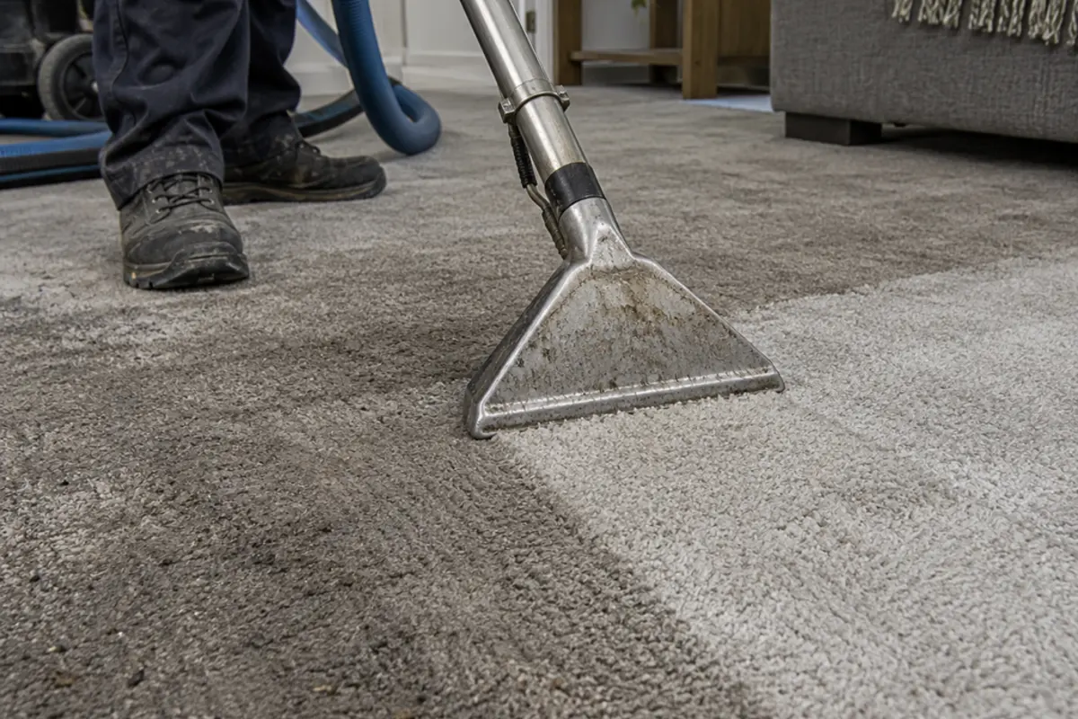 Carpet extraction wand and hose on a carpet